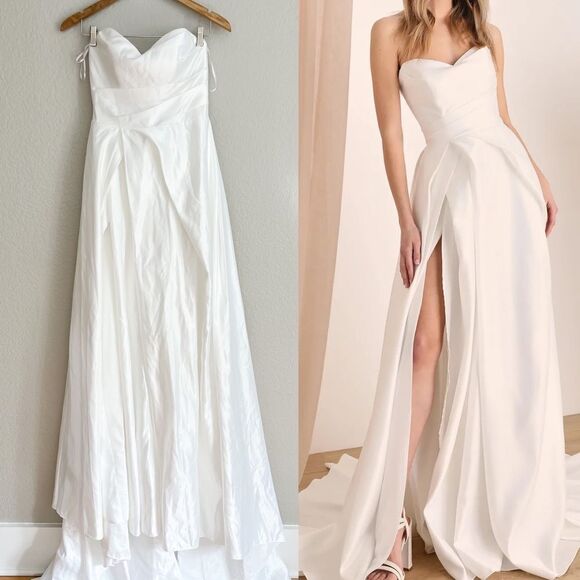 Lifetime of Love White Satin Strapless A-Line Gown - Picture 1 of 11